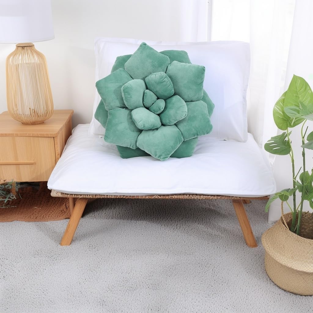 Fleshy Greenery Plush Cushion – Hand-Stitched 3D Flower Throw, Botanical-Shaped Accent for Bedroom, Living Room, and Home Décor 19.68" (50CM)