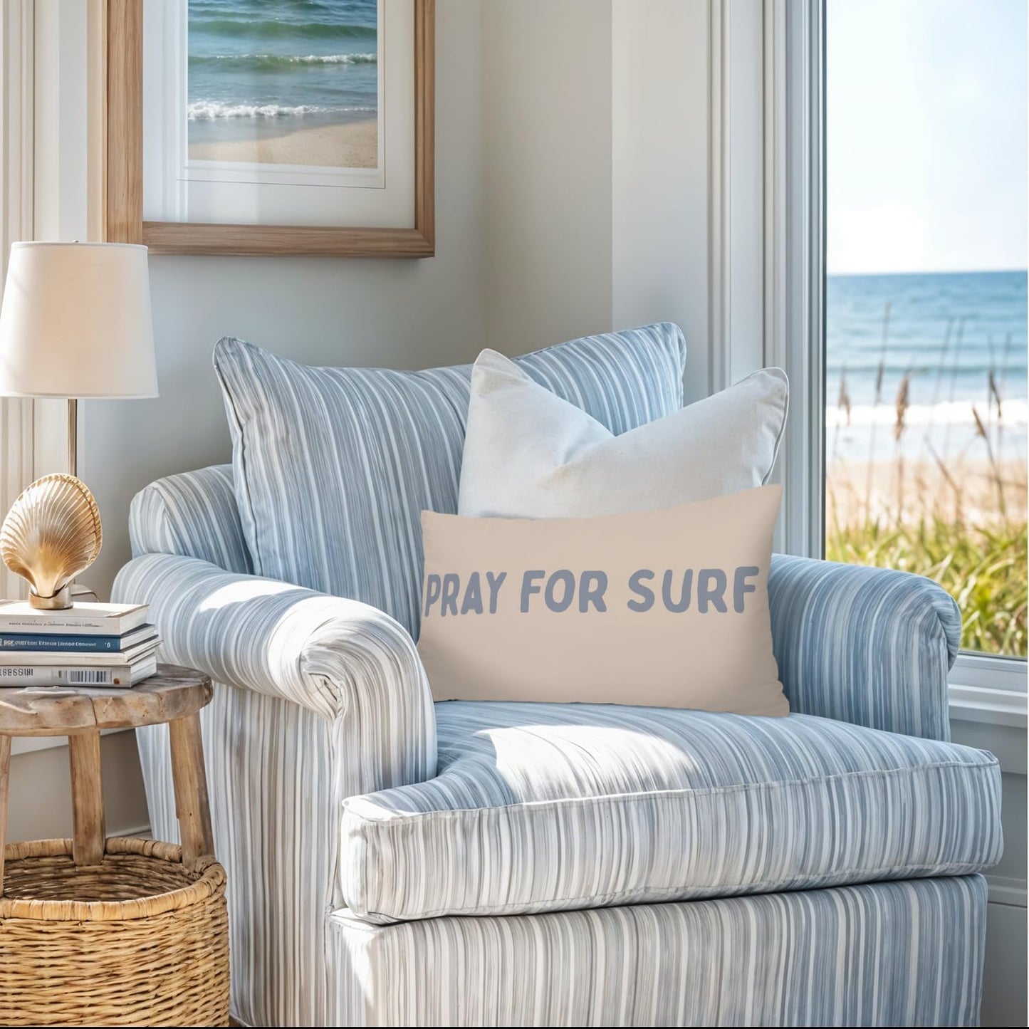 Coastal Beach Room Decor 12x20 Pillow Cover, Beach House Decor, Pray for Surf Coastal Decorative Lumbar Pillow Covers for Girls Boys Bedroom College Dorm Sofa Couch