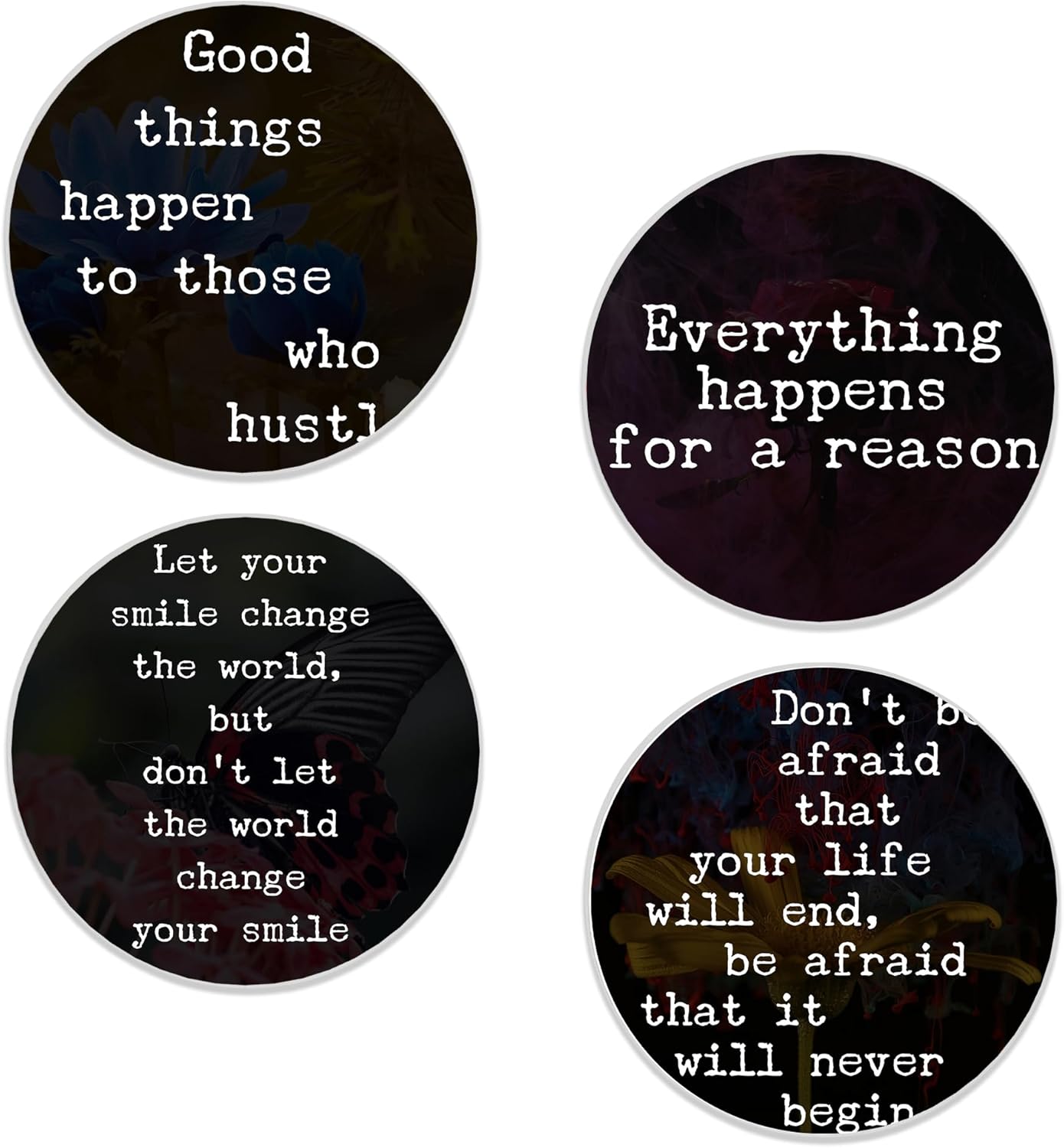 Drinks Coasters Set of 4, Inspirational Positive Quotes Round 4" Cup Coasters, Absorbent Ceramic Stone Coasters with Cork Base, Cute Coasters for Table Home Décor, Ideal Gifts for Women Men