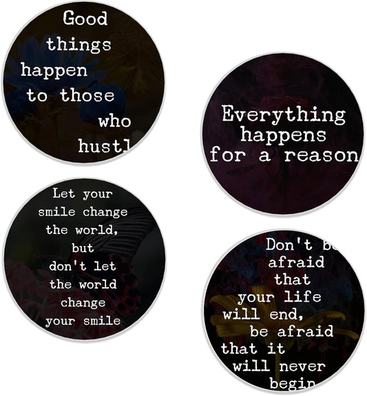 Drinks Coasters Set of 4, Inspirational Positive Quotes Round 4" Cup Coasters, Absorbent Ceramic Stone Coasters with Cork Base, Cute Coasters for Table Home Décor, Ideal Gifts for Women Men