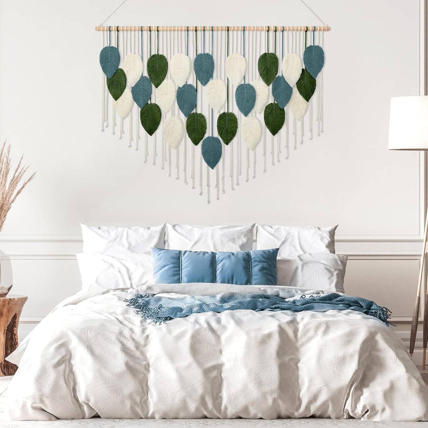 KHOYIME Macrame Wall Hanging Large Boho Home Decor, Bohemian Leaves Tapestry Modern Handmade Yarn Woven Feather Leaf Chic Wall Art Decorations for Bedroom Living Room Nursery Backdrop 51.5"W X 33.5"L