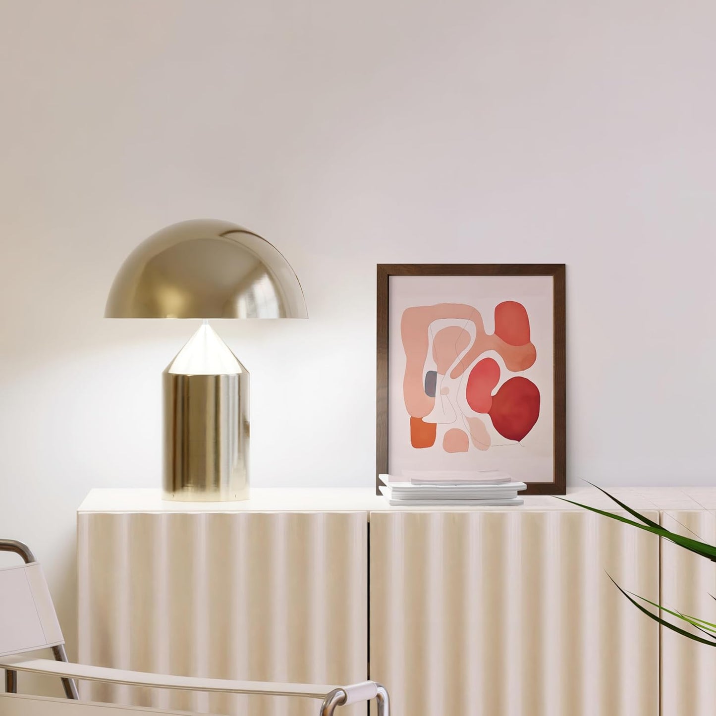 HAUS AND HUES Colorful Abstract Wall Art - Minimalist Retro Picture for Living Room Decor, Red and Pink Modern Wall Art Painting (Pink Abstract Shapes, Walnut Frame, 8x10)