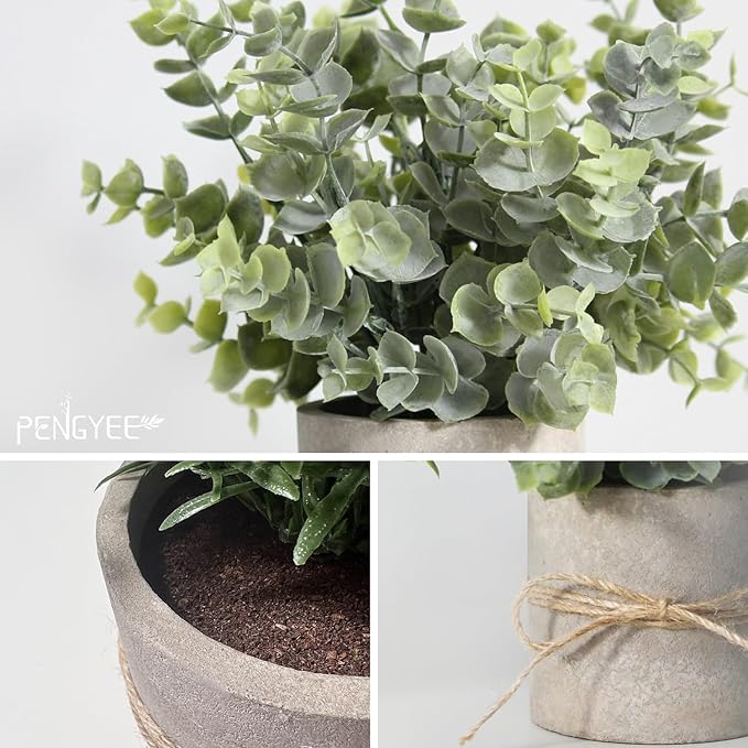 4Pack Small Fake Plants for Bathroom Decor, Artificial Plants Indoor, Faux Plants Indoor Eucalyptus Rosemary for Home Kitchen Farmhouse Office Room Decor