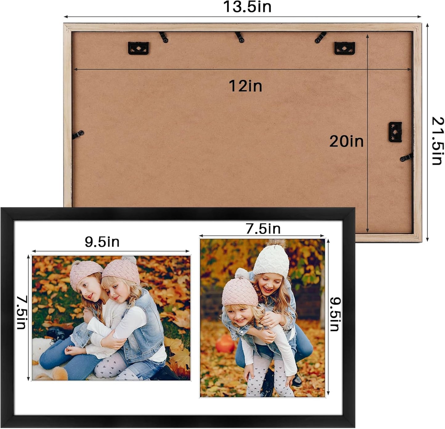 Golden State Art, 8x10 Collage Picture Frame - Solid Wood with Tempered Glass - 12x20 Multi Picture Frame - Displays (2) 8"x10" Photos or One 12"x20" Poster - Black Collage Wall Decor