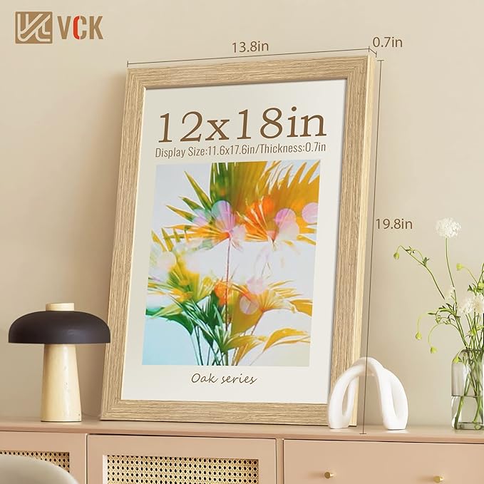 VCK 12x18 Poster Picture Frame Set of 3 - Beige Oak, Natural Solid Wood Frames with Polished Plexiglass