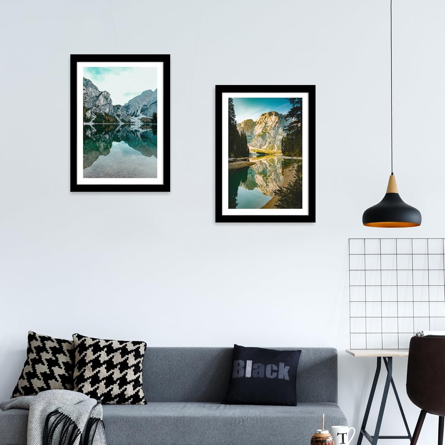 iRahmen 14x20 Picture Frame Set of 2 with Plexiglass, Black Poster Frame Display 12x18 Picture with Mat or 14 x 20 Without Mat, Wood Photo Frame for Horizontal or Vertical Wall Mounting