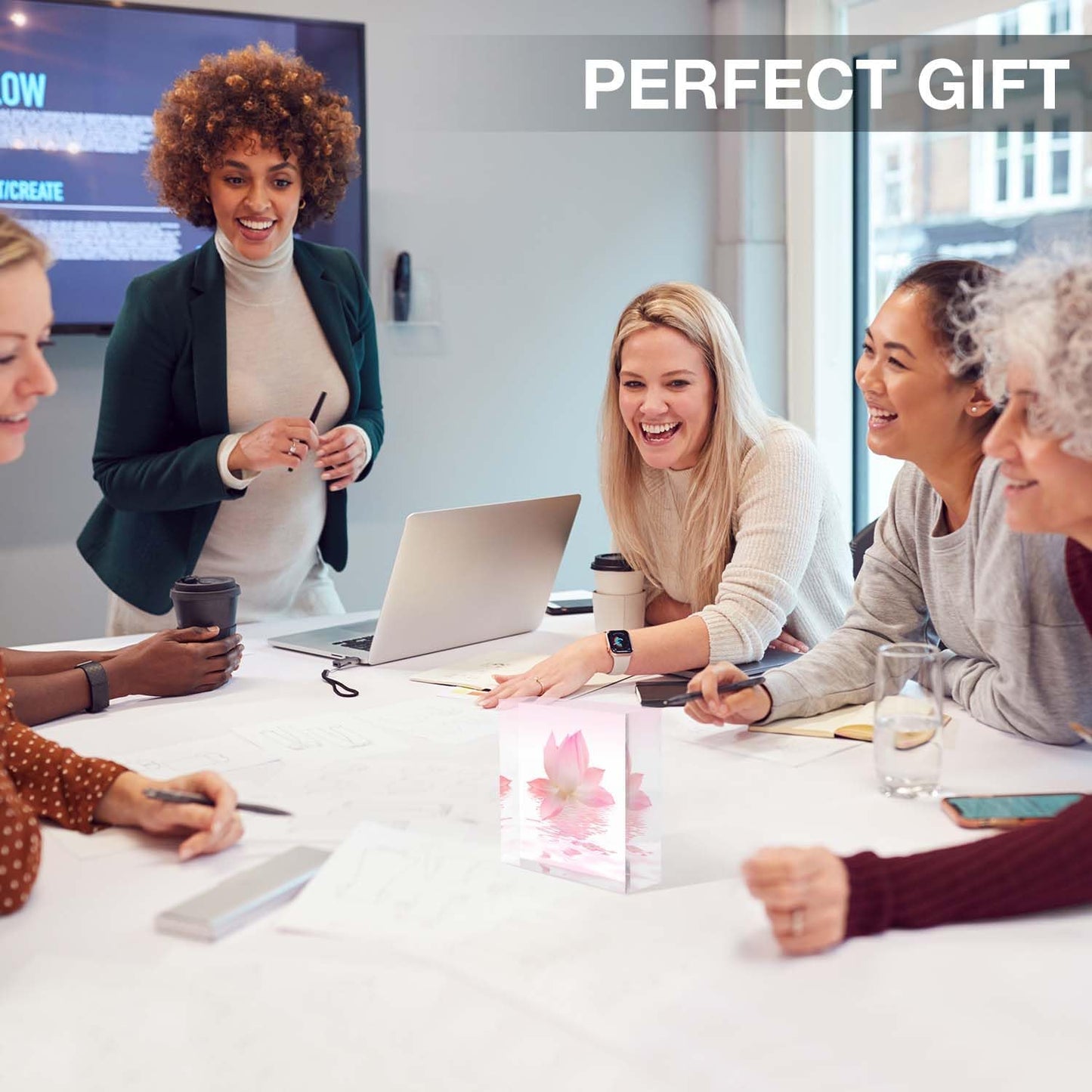 Desk Ornaments for Office Beautiful Lotus Acrylic Counselor Gifts for Women - Valentines Day Gifts for Office Staff - Thank You Gifts for Women Teacher, 4x4x1inch