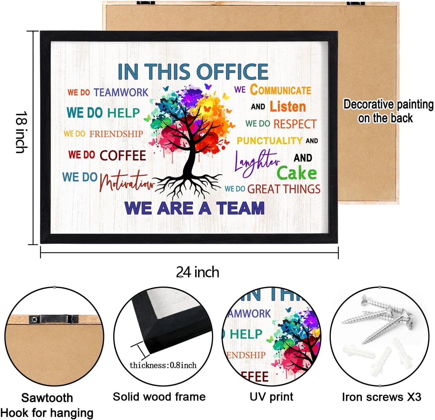In This Office We Are A Team Wall Decor 24x18 Inch Frame Office Inspirational Wall Art, Motivational Teamwork Wooden Hanging Sign