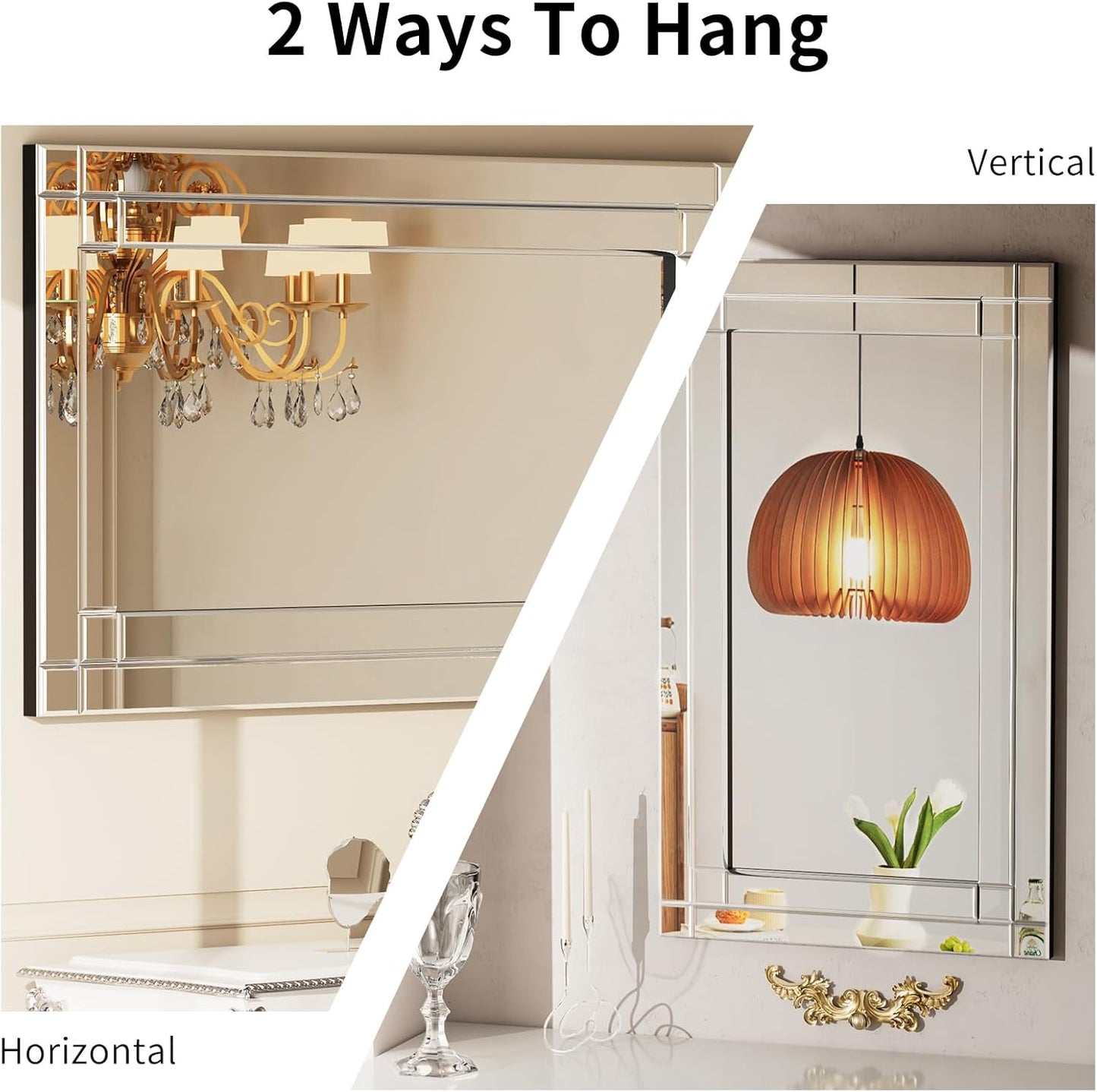 COOL2DAY 18" x 30"Frameless Rectangular Wall Mirror,Polished Beveled Edge Decorative Mirrors Modern Wall Decor Mirrors Silver Wall Mirror for Bathroom Vanity, Entryway and Living Room