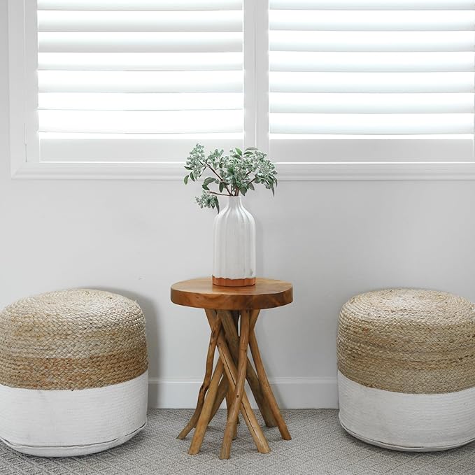 WELLAND Teak Wood Stick Leg End Table, 16" L x 16" W x 20" H Rustic Side Table, Small Accent Table, Plant Stand for Living Room, Bedroom, Home Office