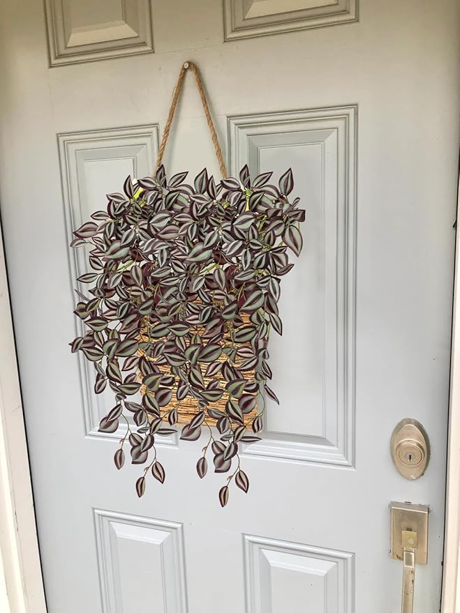 DILATATA Fake Hanging Plants Artificial Hanging Plants 22" Faux Wandering Jew Hangings Leaves Plant for Wall Shelf Home Indoor Outdoor Decor - 5 Pack