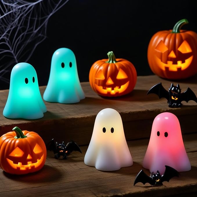 Wondise Halloween Flameless Candles Color Changing with Remote Timer, Real Wax Battery Operated Flickering Halloween Spooky Ghost Candles for Halloween Decoration Gift （D 3" x H 3.5"）