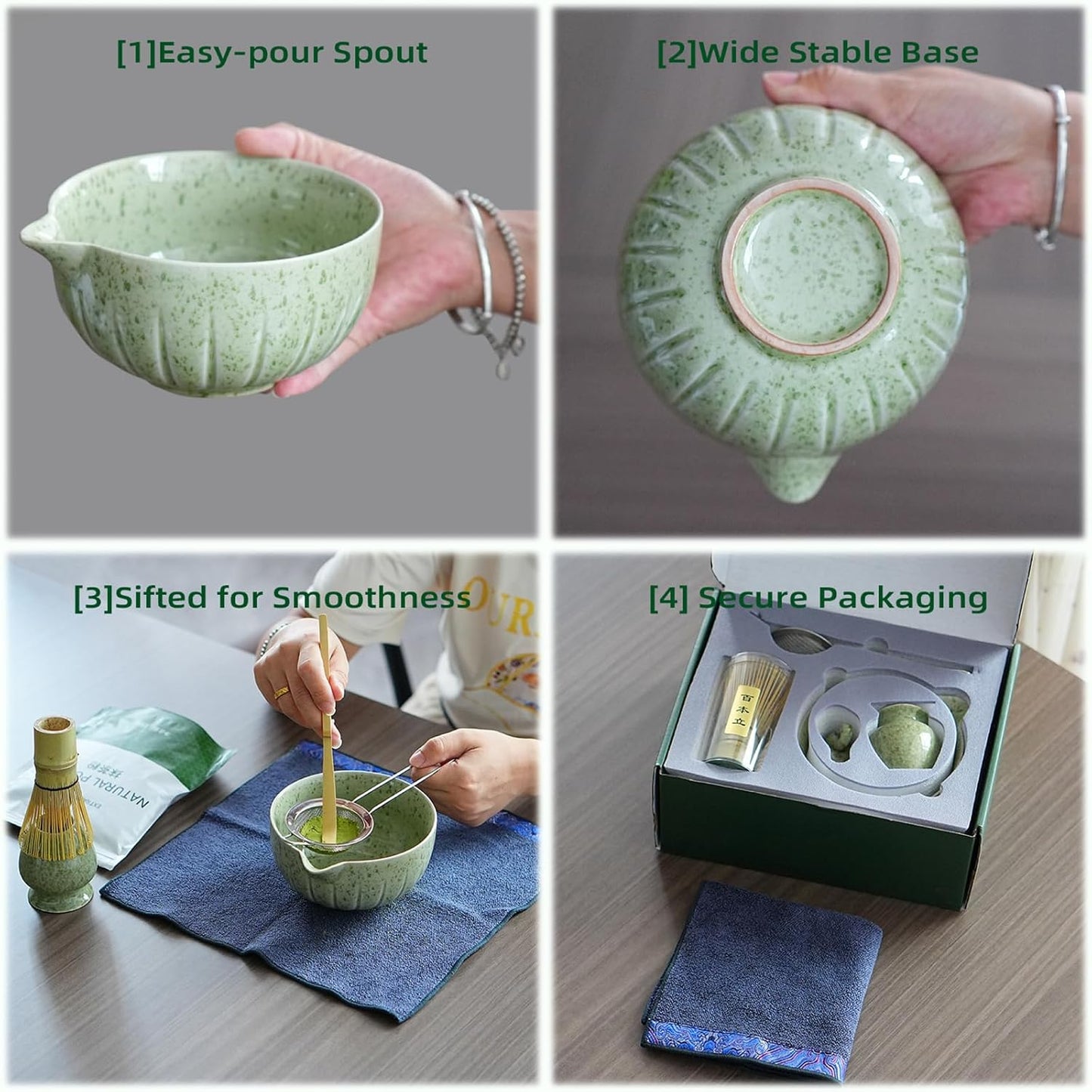 Japanese Matcha Ceremony Accessory,temmoku glaze Matcha Whisk, Traditional Scoop (Chashaku), Tea Spoon, Whisk Holder, 1 tea bowl, 1 tea siev, The Perfect Set to Prepare a Traditional Cup of Matcha.