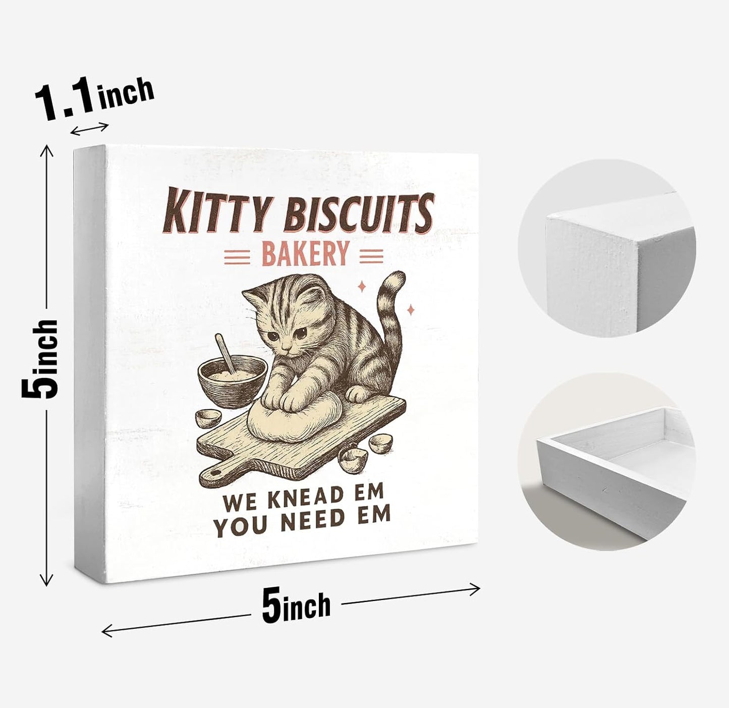 Funny Kitchen Cat Decorations Art Wall Decor Desk Wood Sign for Home, Cute Kitchen Cat Wooden Box Signs, Gifts for Women Cats Lovers, 5x5 inch