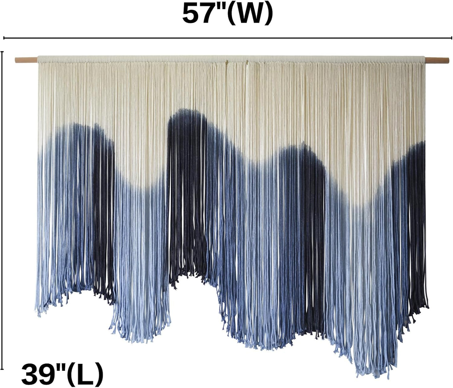 IOWER Macrame Wall Hanging Large Blue Dip Dyed Fiber Art Tapestry, Handmade Boho Wall Decor for Living Room Bedroom, Macrame Wall Art 57" W x 39" L