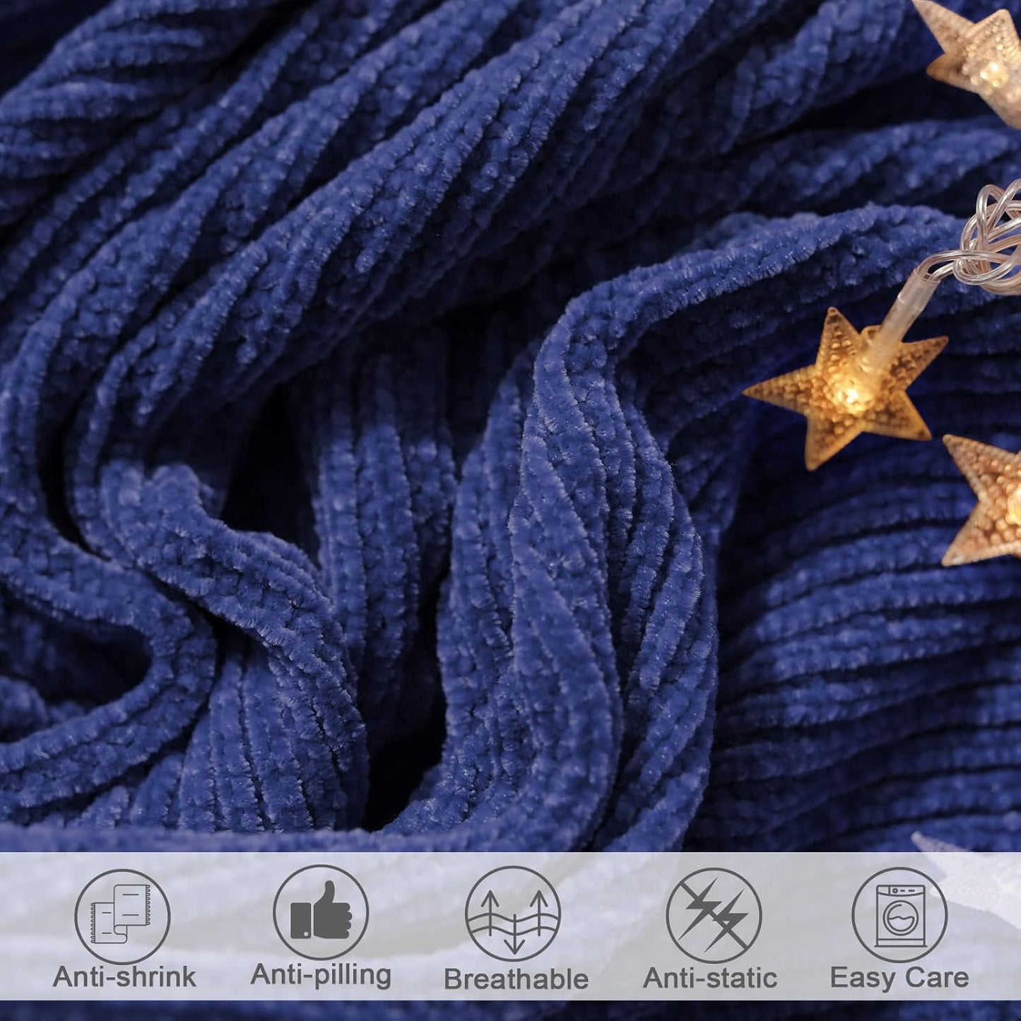 lifein Throw Blanket for Couch, Soft Boho Decor Bed Throw,Cozy Blue Chenille Knitted Small Farmhouse Lightweight Throw (Blue,60 * 80")