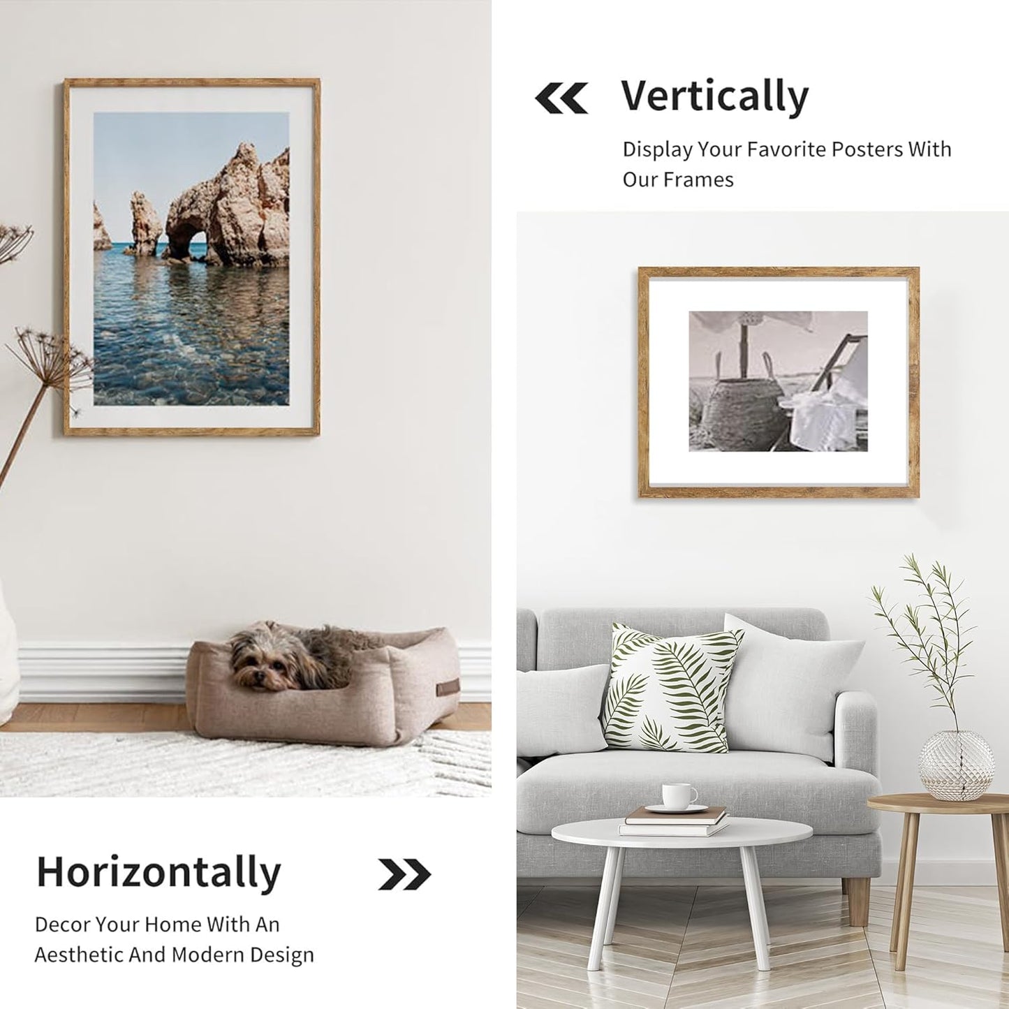 iRahmen 9x12 Picture Frame Set of 2, Rustic Brown Wood Frame with Tempered Glass, Display Pictures 6x8 with Mat or 9 x 12 without Mat for Horizontal or Vertical Tabletop and Wall Mounting