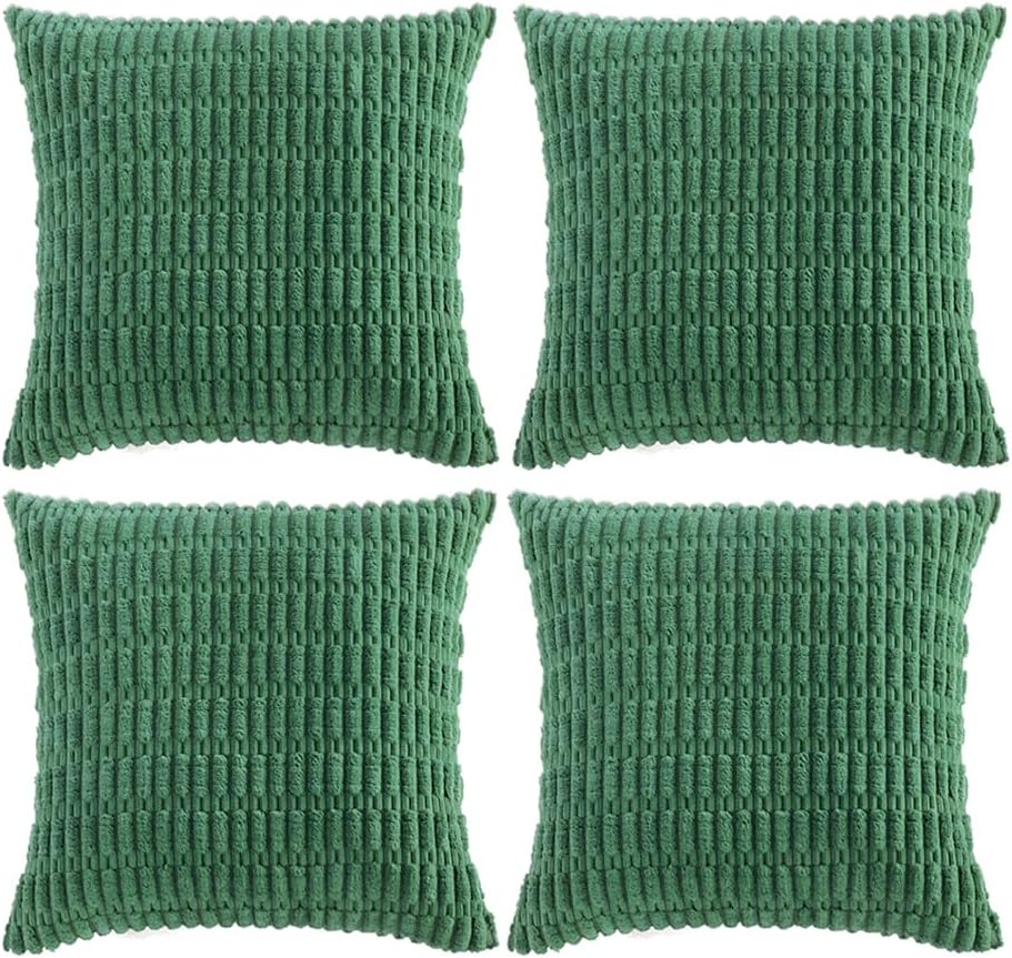 Fancy Homi 4 Packs Green Decorative Throw Pillow Covers 14x14 Inch for Living Room Couch Bed, Holiday Christmas Home Decor Gift, Soft Plush Corduroy Cute Square Accent Cushion Case 35x35 cm