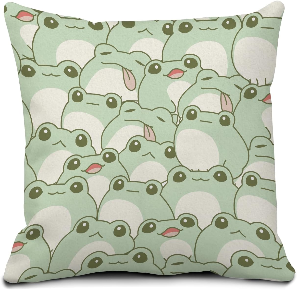 Decorative Throw Pillow Covers 18x18 Inch, Cute Home Decor for Living Room Outdoor Funny Pillowcase Polyester Cushion Case Green Frog Pattern