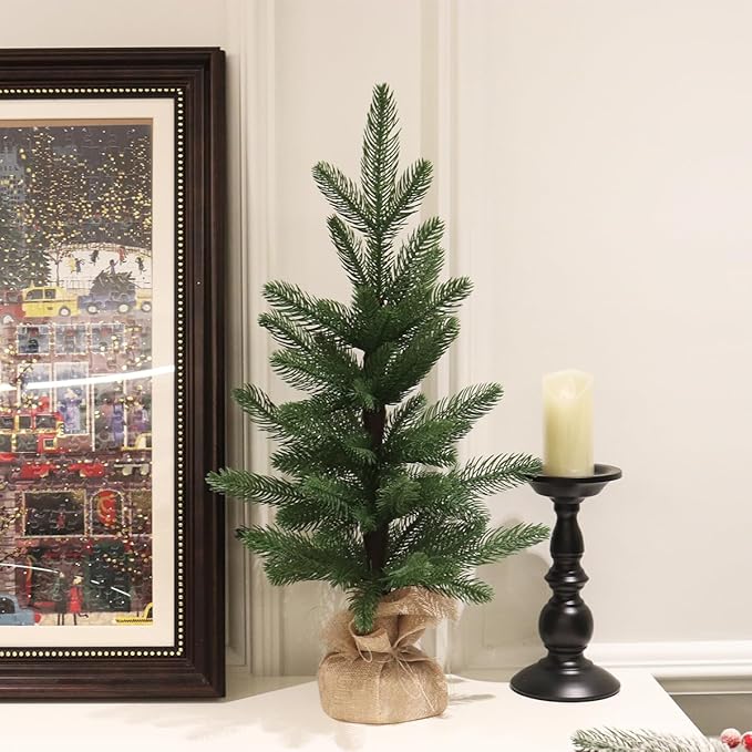 Tabletop Christmas Tree Artificial 24IN Realistic Mini PE Xmas Tree for Table Desk Home Christmas Decorations 2FT