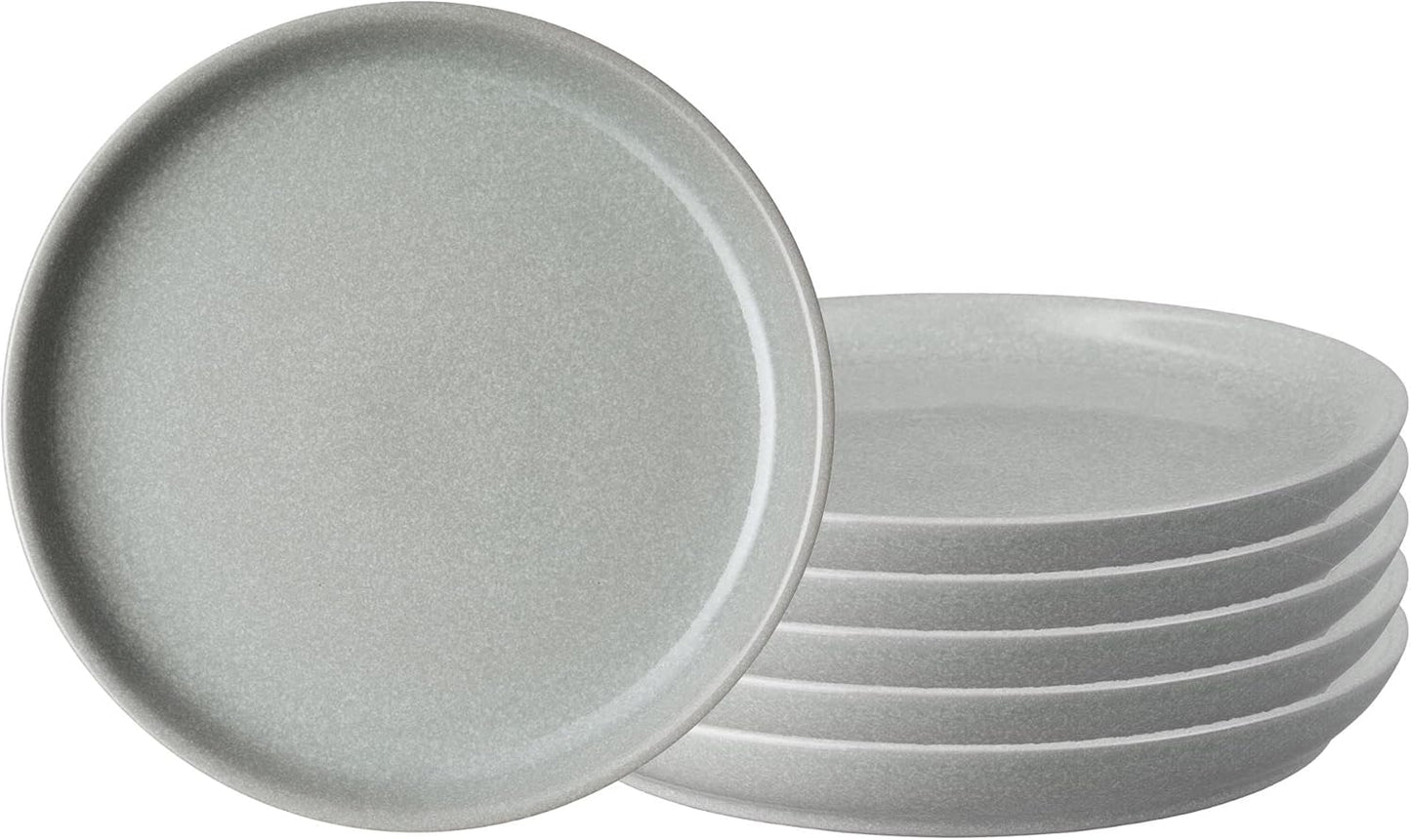 Denby - Elements Light Gray Coupe Dinner Plates Set of 6 - Dishwasher Microwave Oven Safe - Scratch Chip Resistant - Large Ceramic Stoneware Dinnerware Plates Set