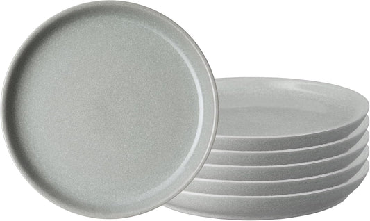 Denby - Elements Light Gray Coupe Dinner Plates Set of 6 - Dishwasher Microwave Oven Safe - Scratch Chip Resistant - Large Ceramic Stoneware Dinnerware Plates Set