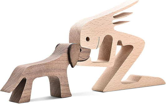 ISHINE Handmade Wooden Dog Gift, Wooden Carving Dog Statue for Home, Office, Living Room