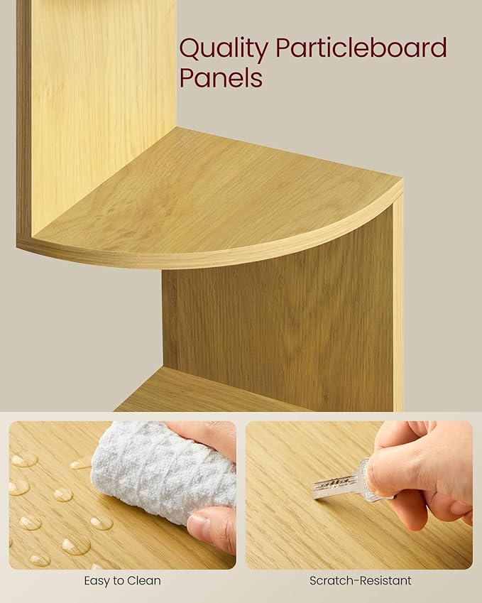 VASAGLE Corner Shelf Wall Mount, 5-Tier Floating Corner Bookshelf, Plant Shelf for Bedroom, Living Room, Bathroom, Home Office, Natural Oak