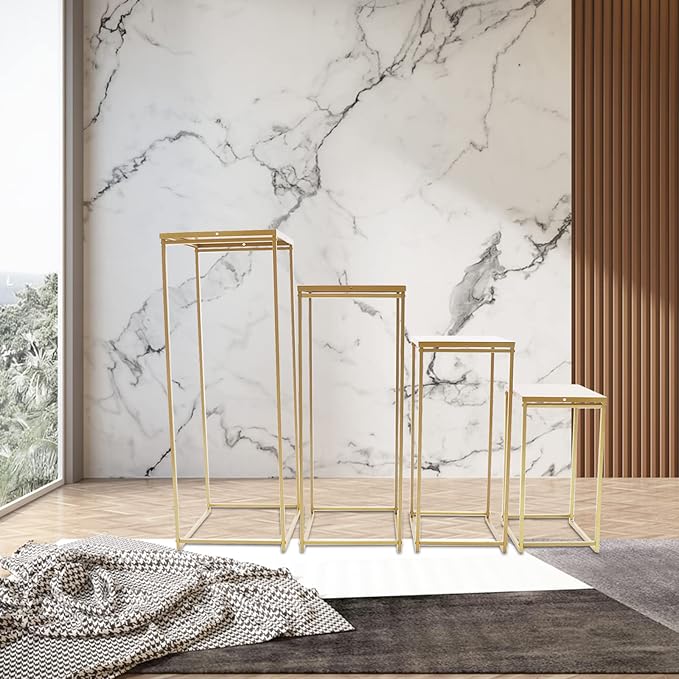 4Pcs Golden Metal Rectangular Flower Stand for Wedding Decorations, Easy to Install, DIY Fun, Unique Design