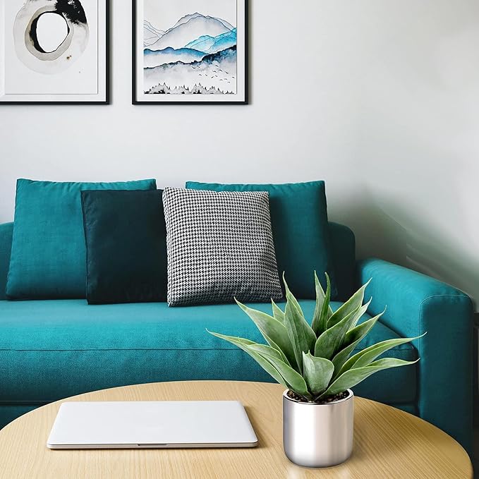 Large Agave Plant Artificial Succulent 13" Fake Aloe Vera Plant in Pot Faux Agave Plants Realistic Artificial Potted Plants for Living Room Table Bathroom Shelf Office Desk Home Indoor Decor (Silver)