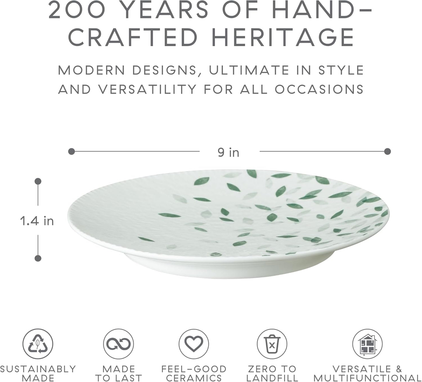 Denby - Carved Deco Medium Plates Set of 4-9 Inch - Dishwasher Microwave Oven Safe - Large Uniquely Textured Porcelain Medium Plate - Scratch Chip Resistant