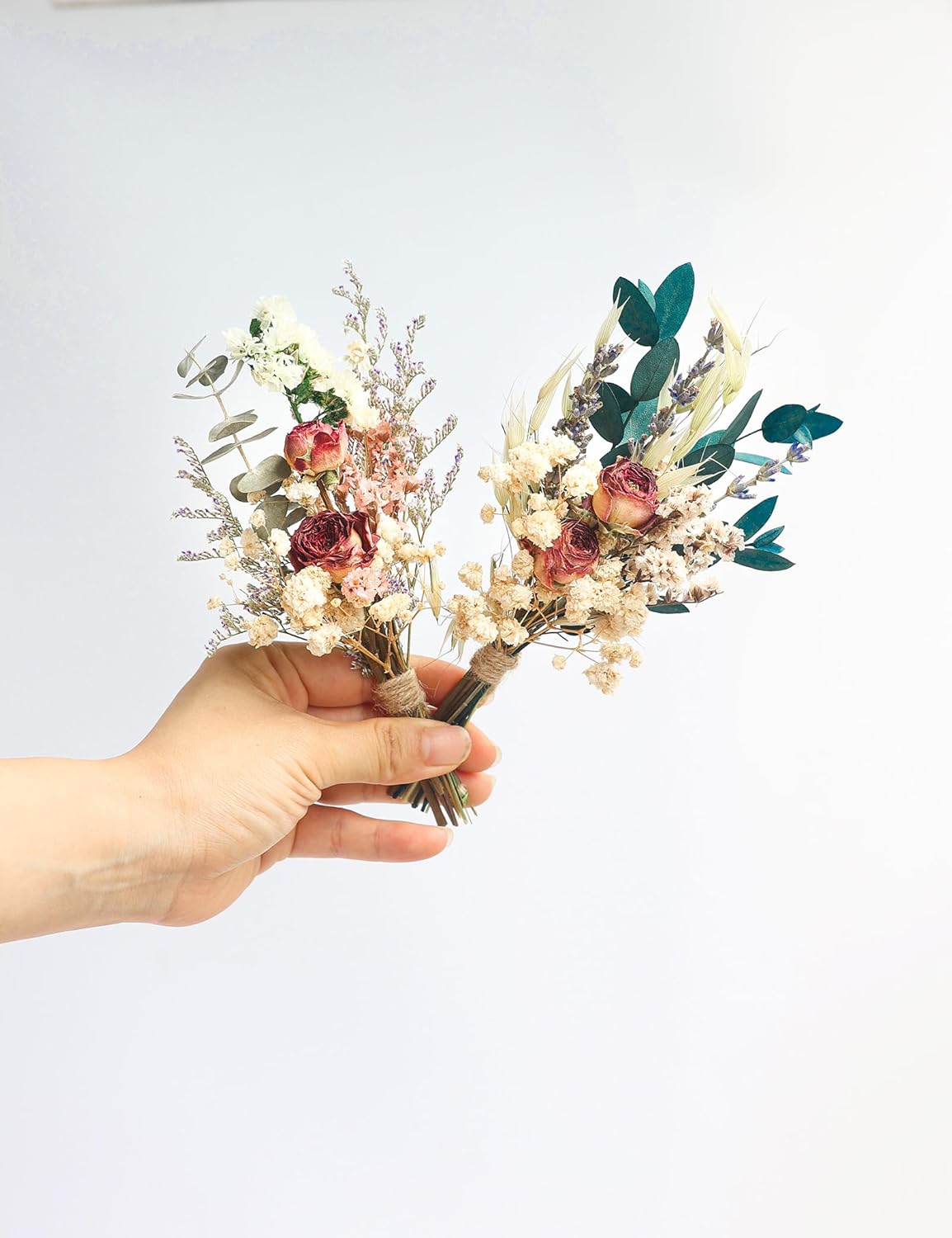 Mini Dried Flower Bouquet Set of 6, Pampas Grass Boho Wedding Table Centerpieces,Boutonniere for Men,Dry Flowers,Personalized Bridesmaid Gift Box,Small Bottles Decoration.(Rose)