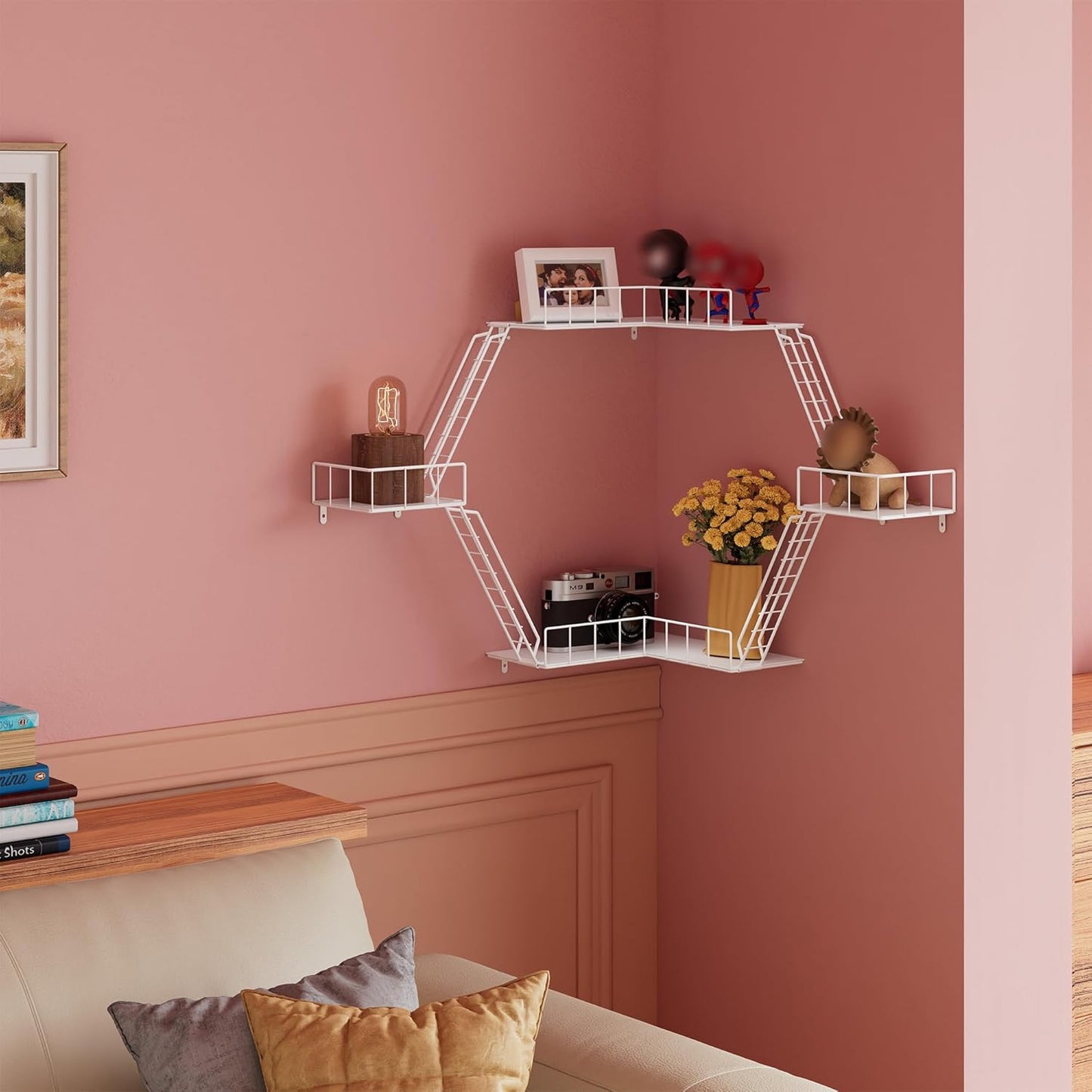 Fire Escape Wall Shelf - New York Fire Escape Shelf, Knick Knack Shelf for Figures, 3-Tier Corner Floating Shelves, Metal Decorative Display Shelves, White Wall Shelves for Bedroom&Home Decor