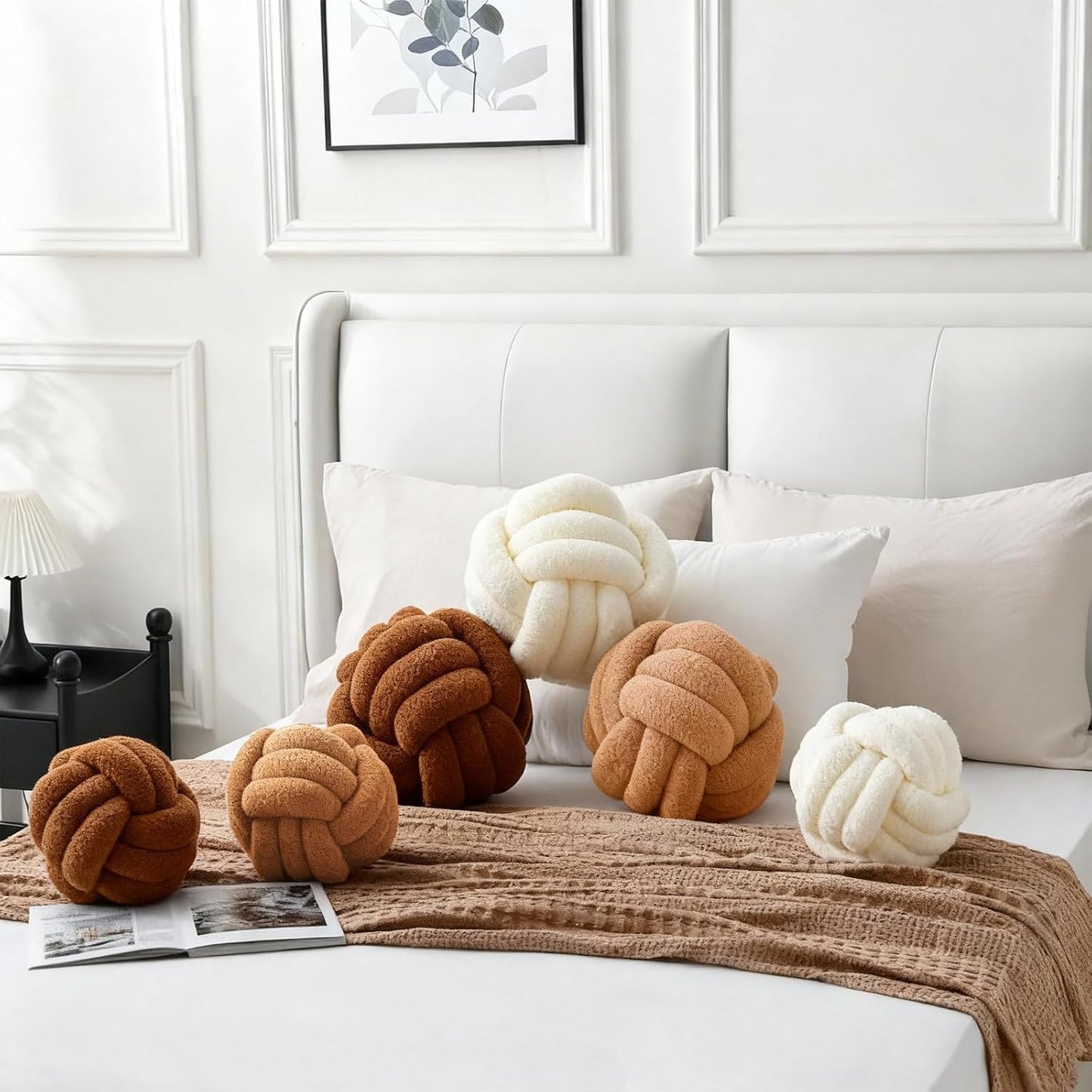 Knot Pillow Ball Plush - Decorative Throw Pillows for Bed Relieve Stress, Round Knot Cushion for Sofa Decor Pet Toy, Khaki 12 inch