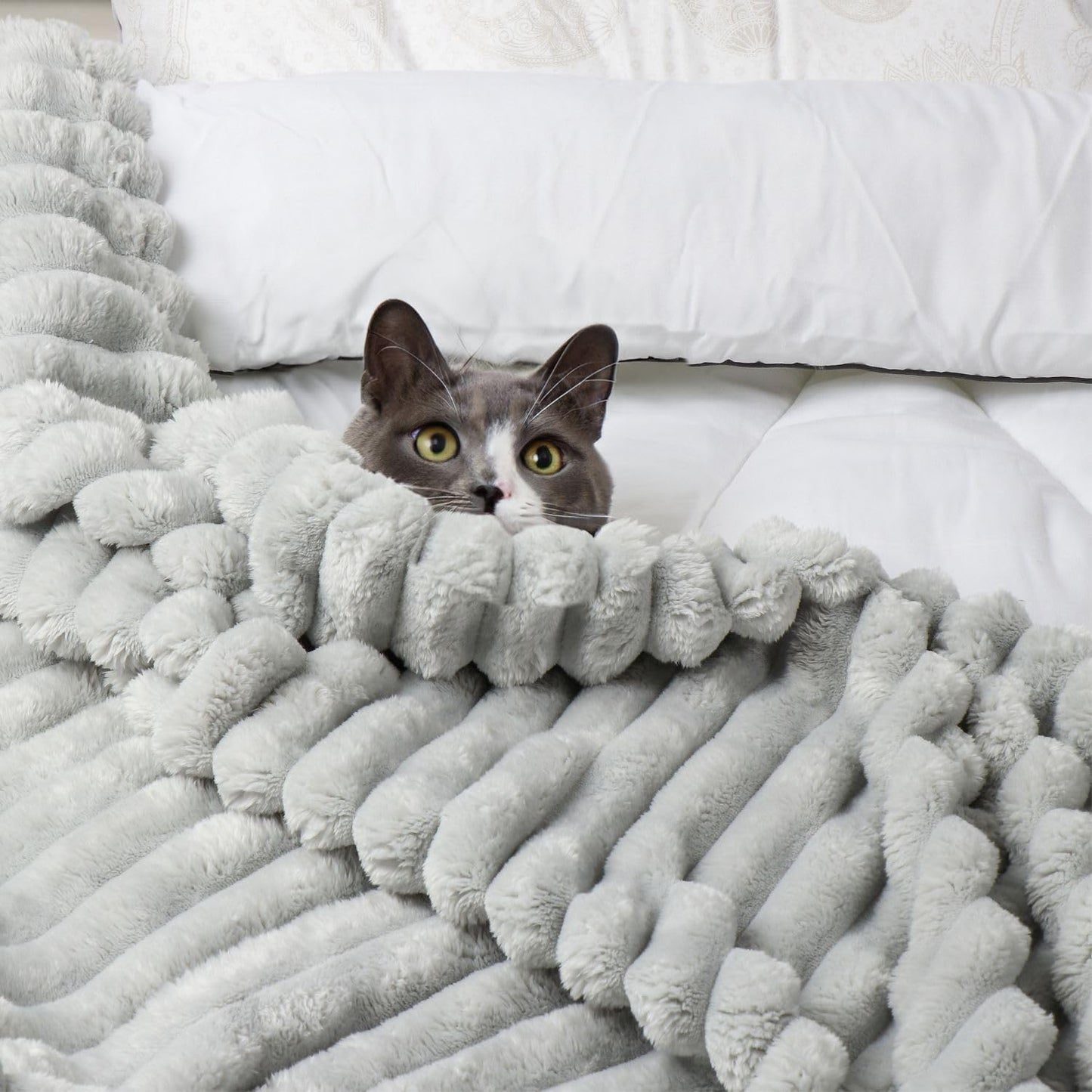 Daniks Fleece Throw Blanket for Bed and Sofa, 50x60, 330 GSM – 3D Ribbed Jacquard, Plush and Lightweight, Grey