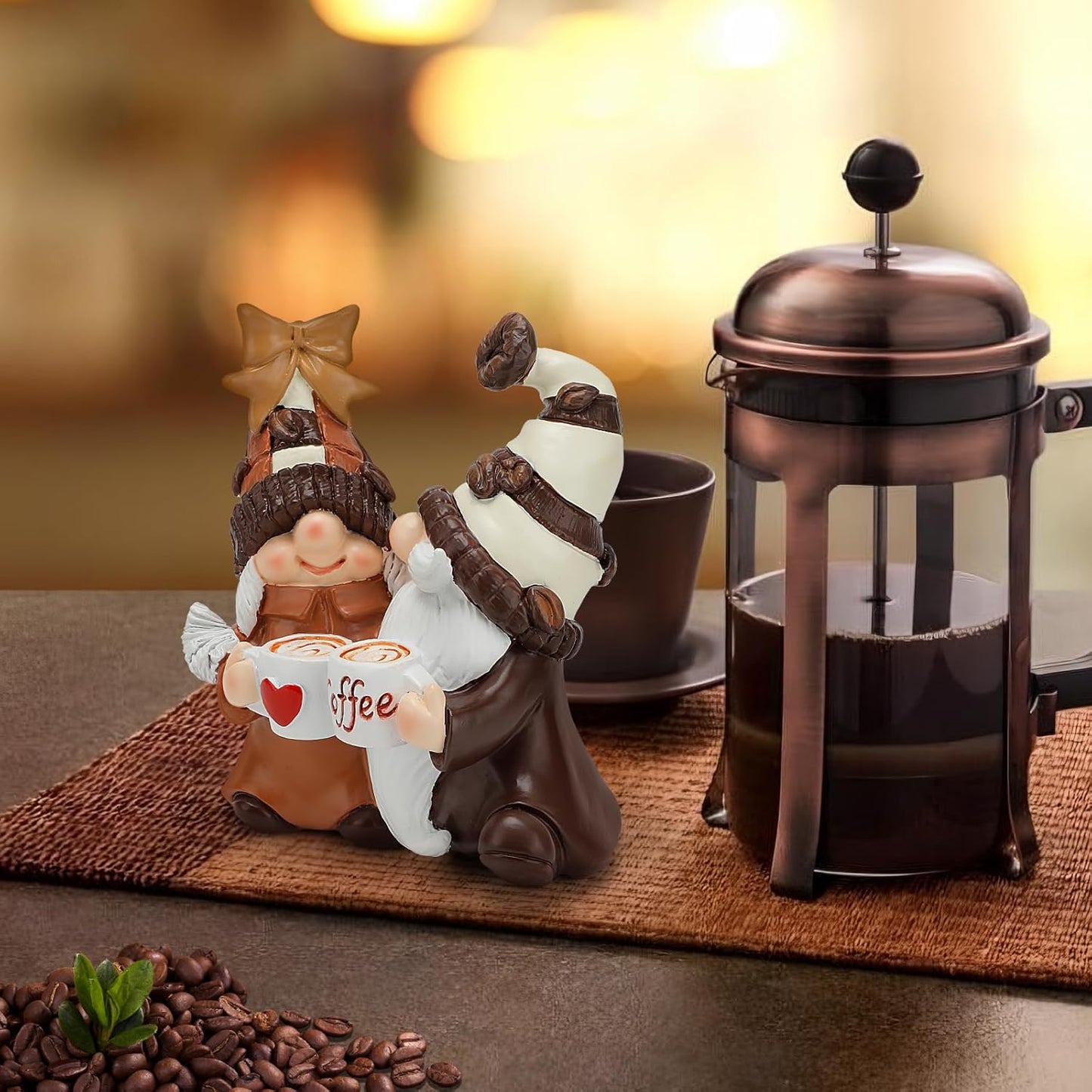 Coffee Gnomes Coffee Bar Decor Accessories Spring Summer Gnome Decorations Gifts Fall Gnomes Decorations for Home Tiered Tray Table Ornaments Indoor