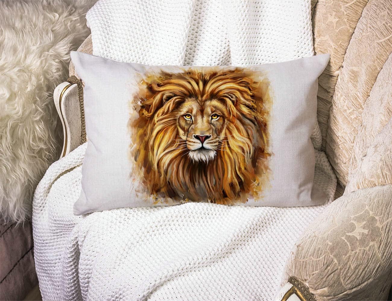 Lion Head Lumbar Throw Pillow Cover 12x20 Inch Decorative Bedroom Living Room Forest King Face Wild Animal Rectanglar Cushion Case for Bed Sofa Couch