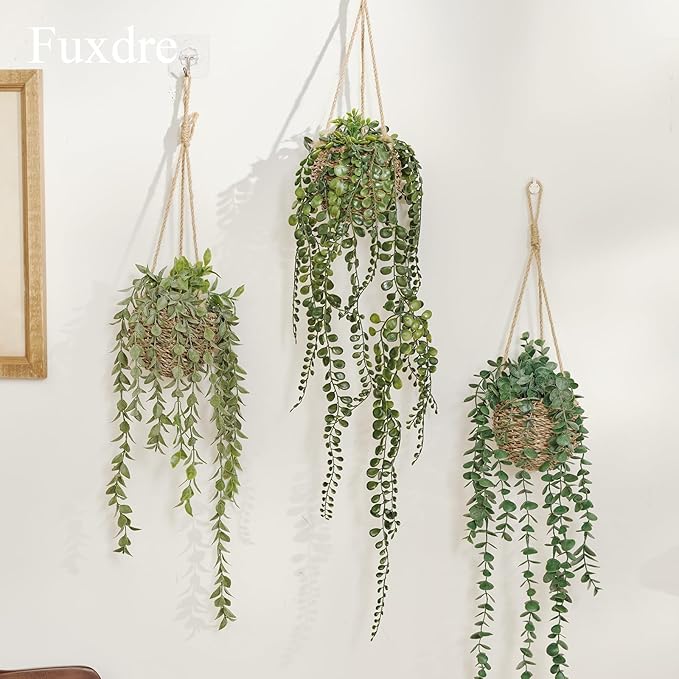 3 Pack Mini Artificial Hanging Greenary Fake Hanging Plants in Basket for Wall Living Room Decor Bathroom Shelf Home Indoor
