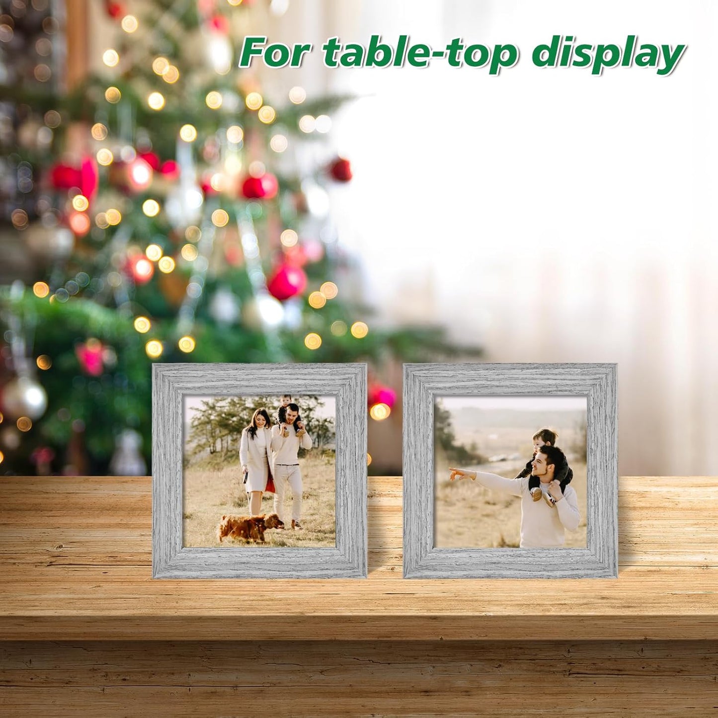KINLINK 4x4 Picture Frame, Grey Square Solid Wood Frames for Pictures 4x4 without Mat, Wall and Tabletop Display Photo Frames Grey Wood 4 Pack