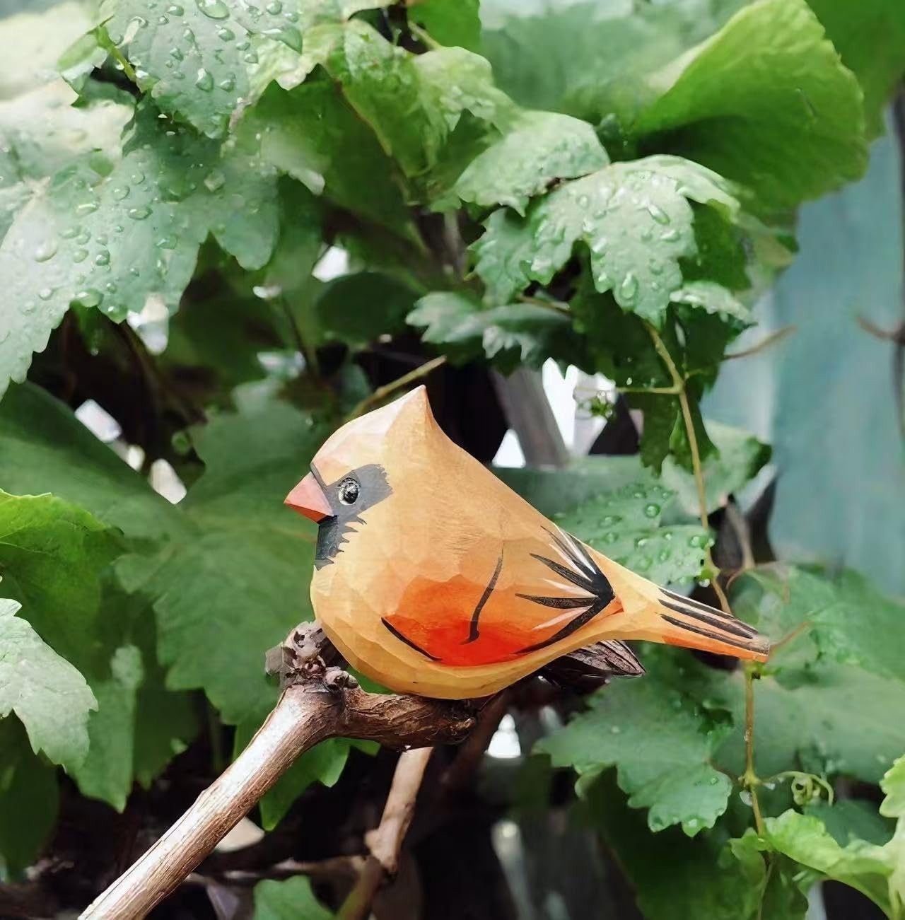Handmade Wooden Northern Cardinal Figurines Set, Hand-Painted Female Cardinal Birds on Base - Home Decor, Christmas Ornaments, Unique Gift for Bird Lovers & Craft Enthusiasts