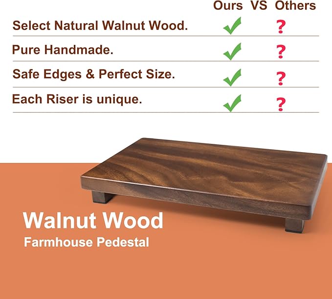 Walnut Wooden Pedestal Stand, Farmhouse Wood Tray for Kitchen Bathroom Counter Decor, Rustic Display Riser for Soap,Bottle,Plant Etc (Large & 12 x 7 x 1.57'')