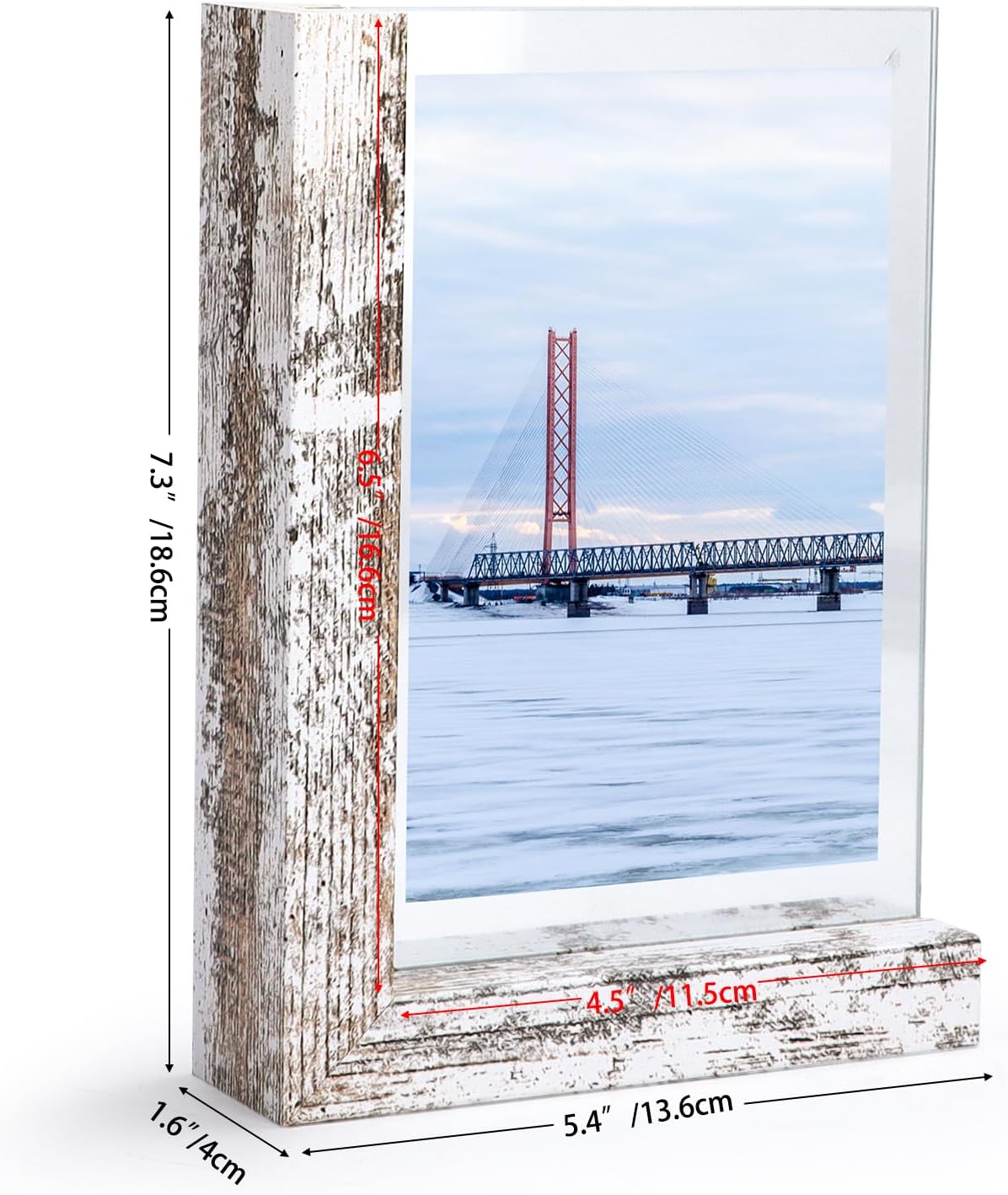 Lavezee 4x6 Picture Frames Set of 2, Double Sided Frame with Distressed White L Shaped Holder Stand for 4 by 6 Photo Art, Desktop or Tabletop Decor