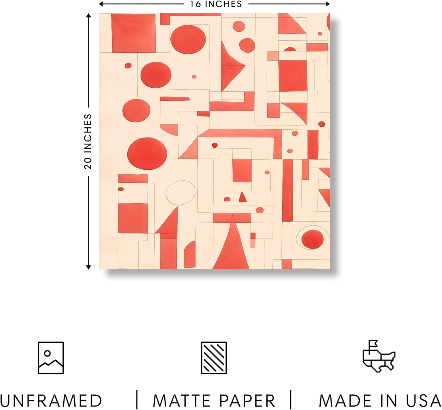 HAUS AND HUES Colorful Abstract Wall Art - Minimalist Retro Picture for Living Room Decor, Red and Pink Modern Wall Art Painting (Red Geometric, Unframed, 16x20)