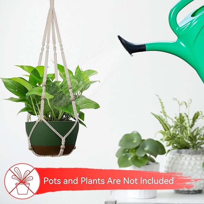USLAI Macrame Plant Hanger Indoor Outdoor, Up to 4-15 inch Pot, Strong Hanging Planter Basket, Boho Home Decor, 35 Inch, Ivory (POTS NOT Included)
