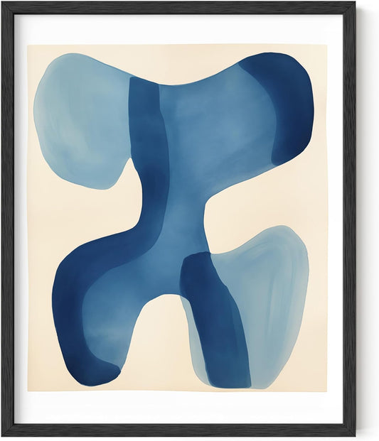 HAUS AND HUES Modern Abstract Wall Art - Blue and Green Living Room Art, Modern Artwork for Walls, Minimalist Picture for Living Room(Blue Shapes, Unframed, 12x16)