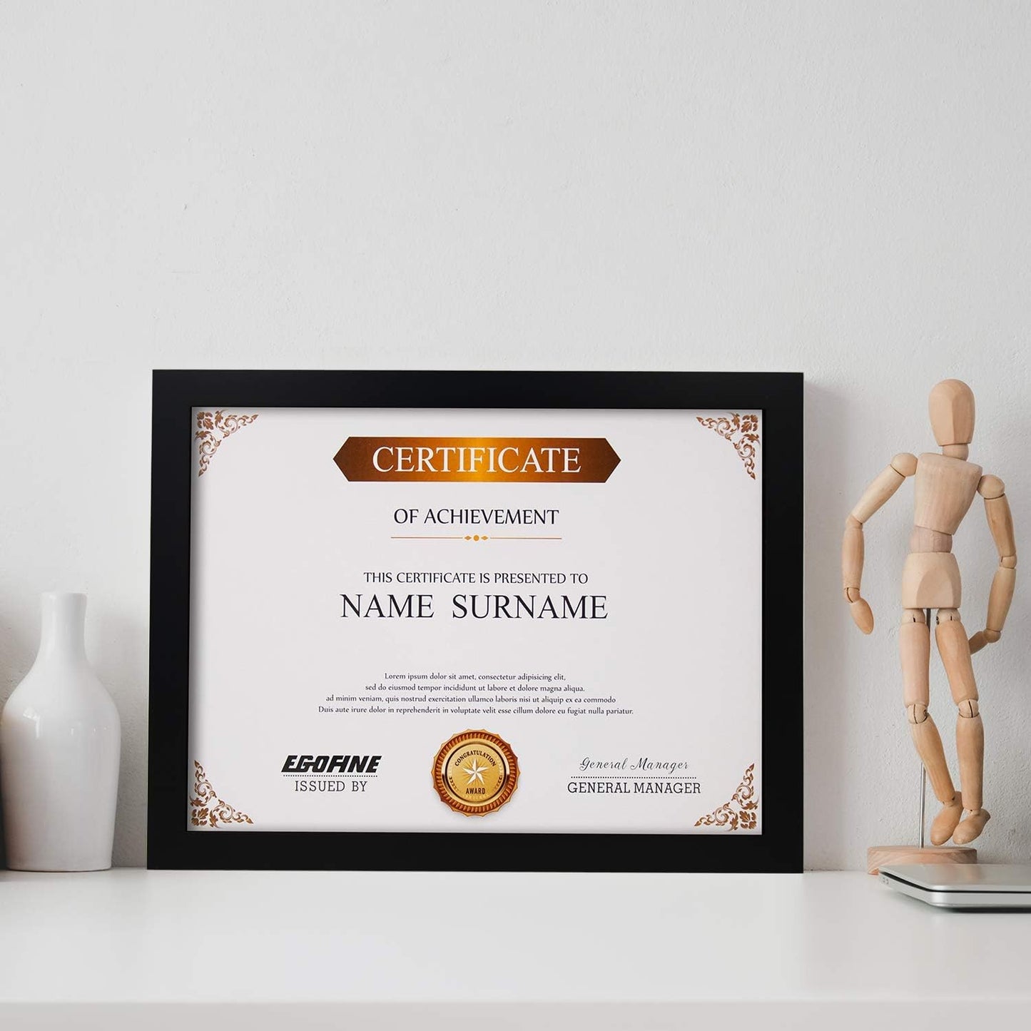 Egofine 8.5x11 Picture Frames Set of 4, Made of Solid Wood Covered by Plexiglass for Document,Diploma, Certificates and Degree, for Table Top Display and Wall Mounting Photo Frame Black