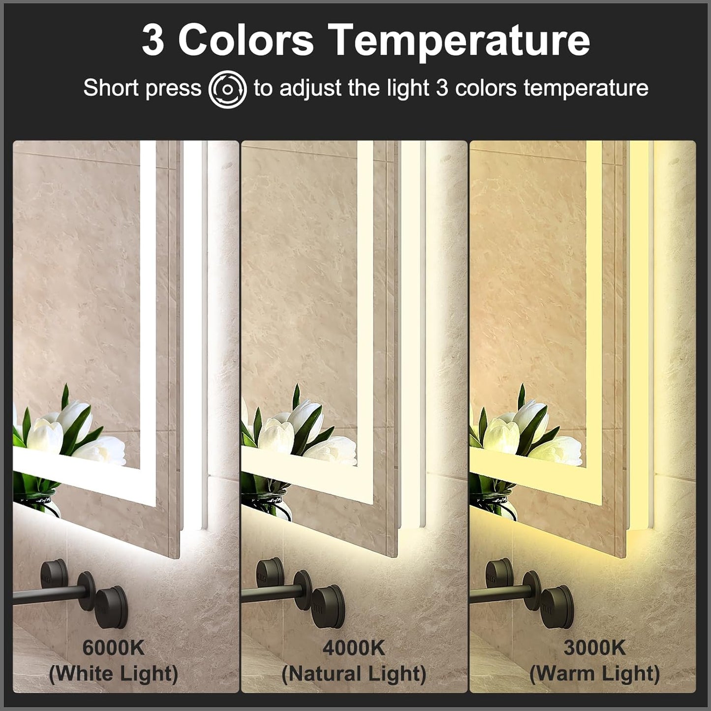 LED Mirror for Bathroom 24x32 Lighted Bathroom Vanity Mirrors with Lights, Brighter Frontlit and Backlit Anti-Fog Mirror, Tempered Glass, Dimmable 3 Colors Light Modes, Memory Function