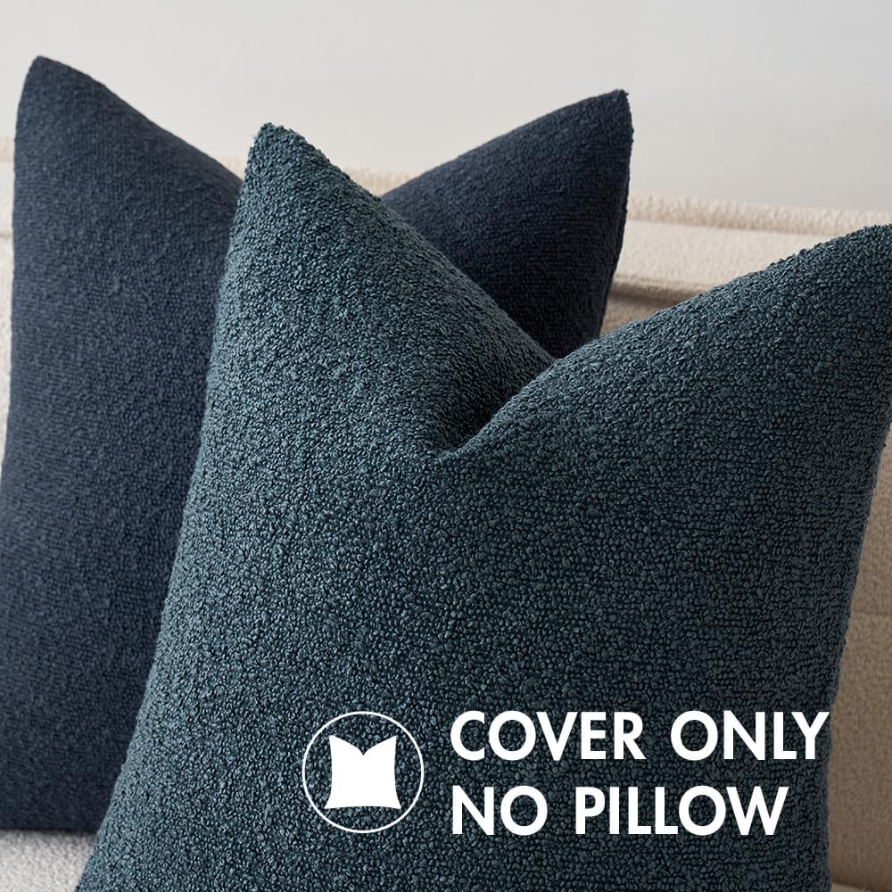 MIULEE 20x20 Inch Decorative Pillow Covers for Couch Bed Set of 2 Textured Boucle Neutral Winter Throw Pillows Dark Blue Accent Solid Cushion Pillowcases Sofa Livingroom Home Decor