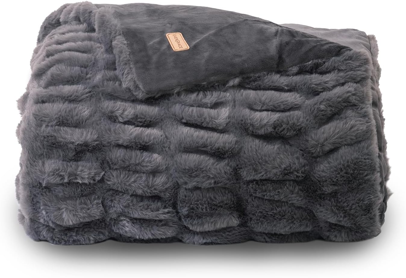 EVERGRACE Luxurious Soft Faux Rabbit Fur Throw Blanket, Cozy Fuzzy Plush Warm Throws for Couch Bed Sofa Chair Decor, Ruched Bubble Fluffy Blanket with Reversible Velvet, 60" x 80", Charcoal Gray