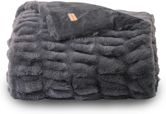 EVERGRACE Luxurious Soft Faux Rabbit Fur Throw Blanket, Cozy Fuzzy Plush Warm Throws for Couch Bed Sofa Chair Decor, Ruched Bubble Fluffy Blanket with Reversible Velvet, 60" x 80", Charcoal Gray